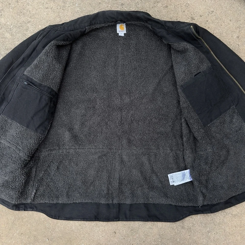 VTG‎ Carhartt Sandstone Ridge Jacket Men's Large C61 BLK Chore Coat Sherpa Lined